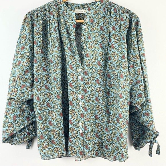 Doen O’Keefe Button Down Blouse Blue Tisbury Paisley Size M - Picture 5 of 9